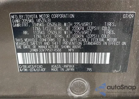 2009 Toyota Rav4 z USA, uszkodzony, nr VIN JTMBF33V795014588